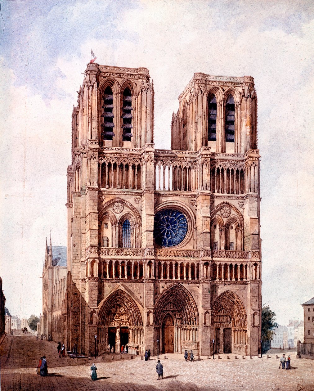 Die Fassade der Kathedrale Notre Dame de Paris von Francois Etienne Villeret