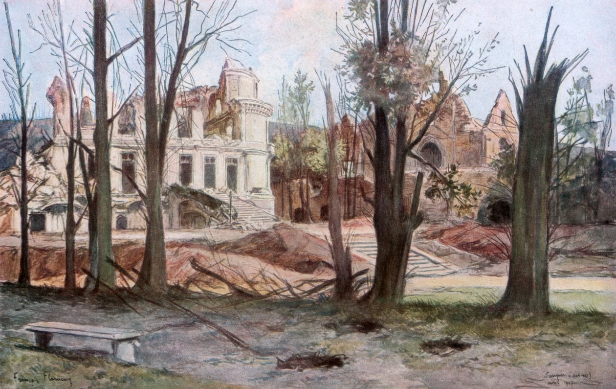 Die Ruinen eines Hauses, Soupir, Erster Weltkrieg, April 1917 von Francois Flameng