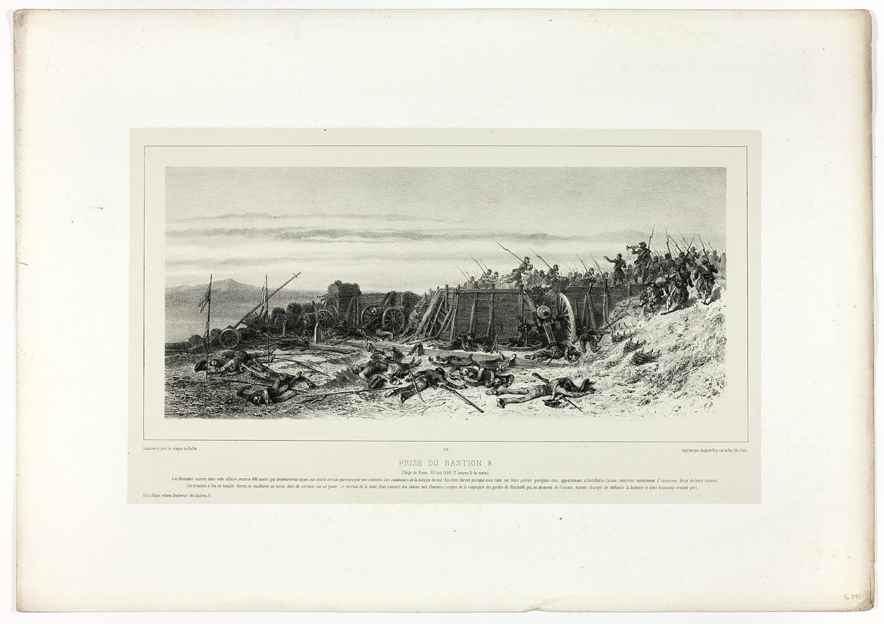 Eroberung des Bastions Nr. 9, aus Souvenirs d’Italie: Expedition de Rome von Francois Hippolyte Lalaisse