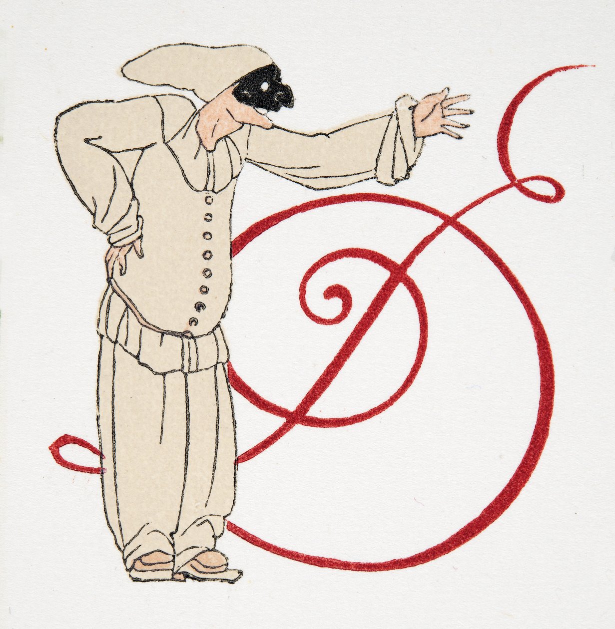 Buchstabe D, aus Personages de Comedie, veröffentlicht 1922 von Francois Louis Schmied