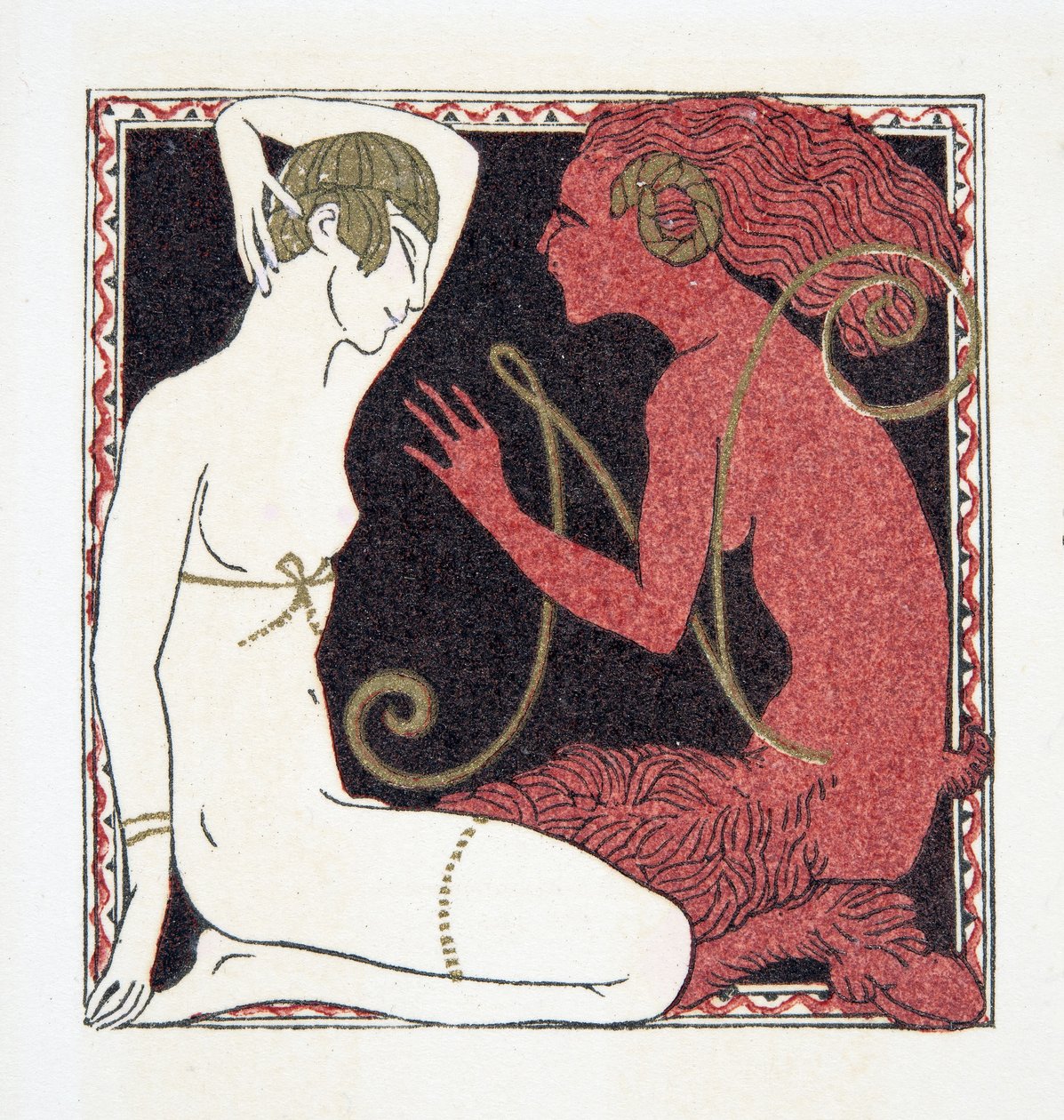 Buchstabe N, aus Personages de Comedie, veröffentlicht 1922 von Francois Louis Schmied