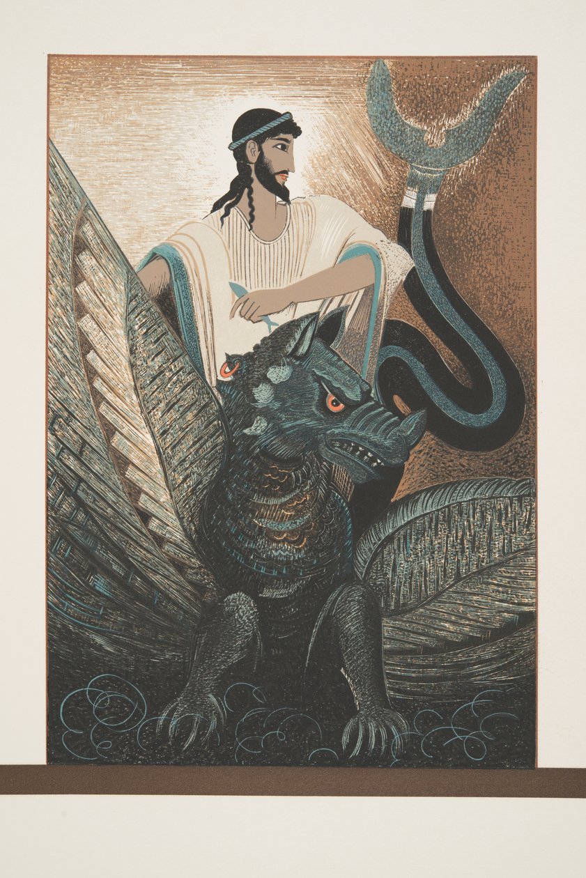Odysseus und Drache aus Prométhée Enchaîné von Aeschylus, veröffentlicht 1941 von Francois Louis Schmied