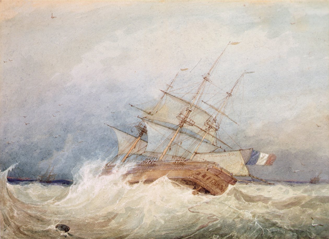 Eine französische Fregatte bei stürmischem Wetter von Francois Louis Thomas Francia