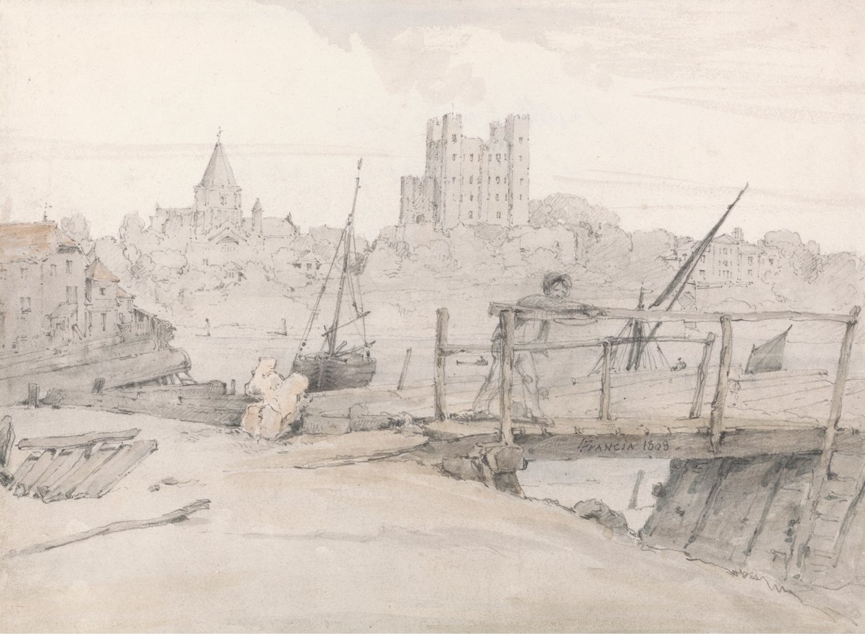 Südostansicht von Rochester Castle und der Kathedrale von Francois Louis Thomas Francia