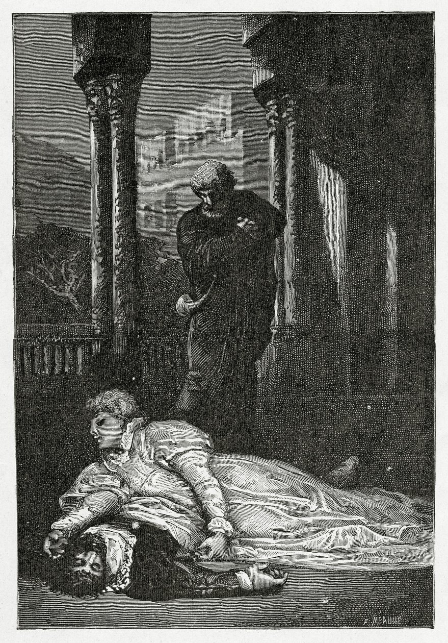 Dona Sol stirbt auf Hernanis Leiche, 19. Jahrhundert von Francois Nicolas Chifflart