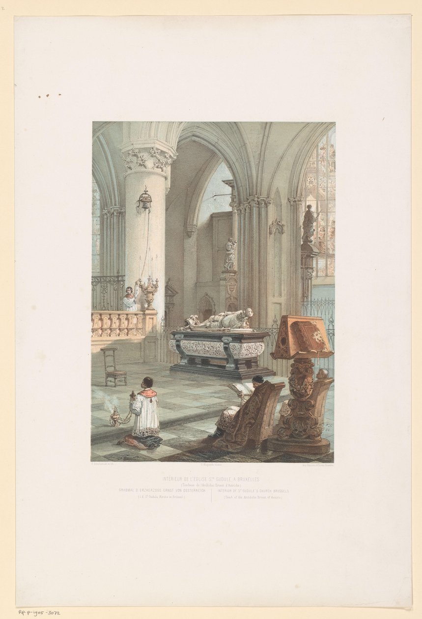Innenraum der Kathedrale St. Michael und St. Gudula in Brüssel mit dem Grabmal von Ernst von Österreich von Francois Stroobant
