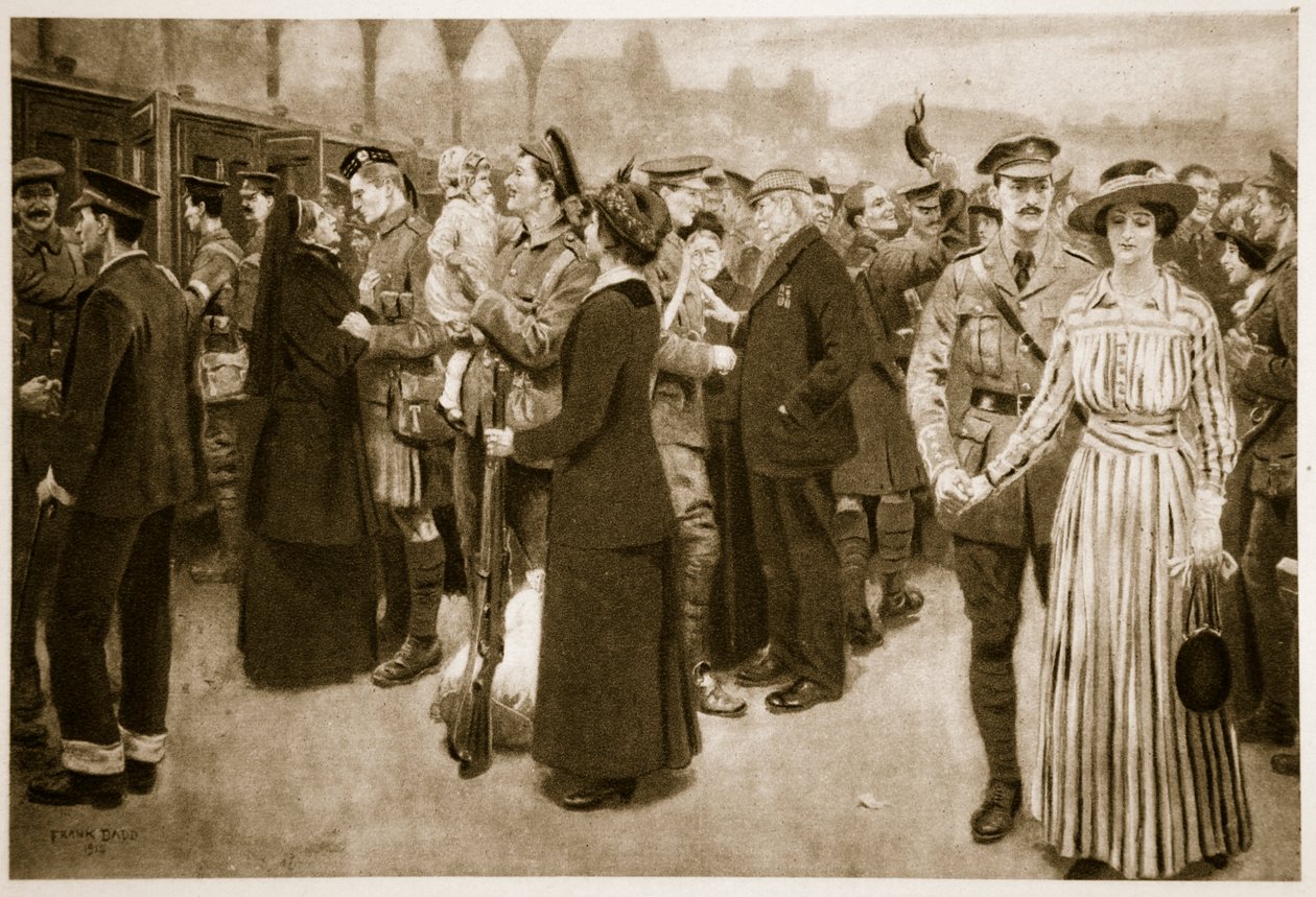 Der Moment des Abschieds: Eine rührende Szene am Victoria-Bahnhof während des Krieges, 1915 von Frank Dadd