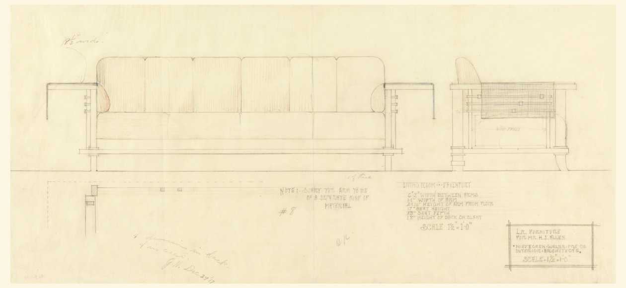Wohnzimmer Davenport, Henry J. Allen Residenz, Wichita, Kansas von Frank Lloyd Wright