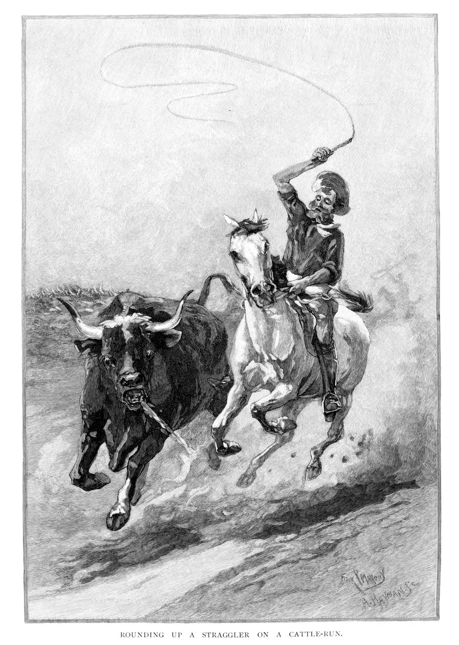 Ein Nachzügler bei einem Viehtrieb einfangen, Australien, 1886 von Frank P. Mahony