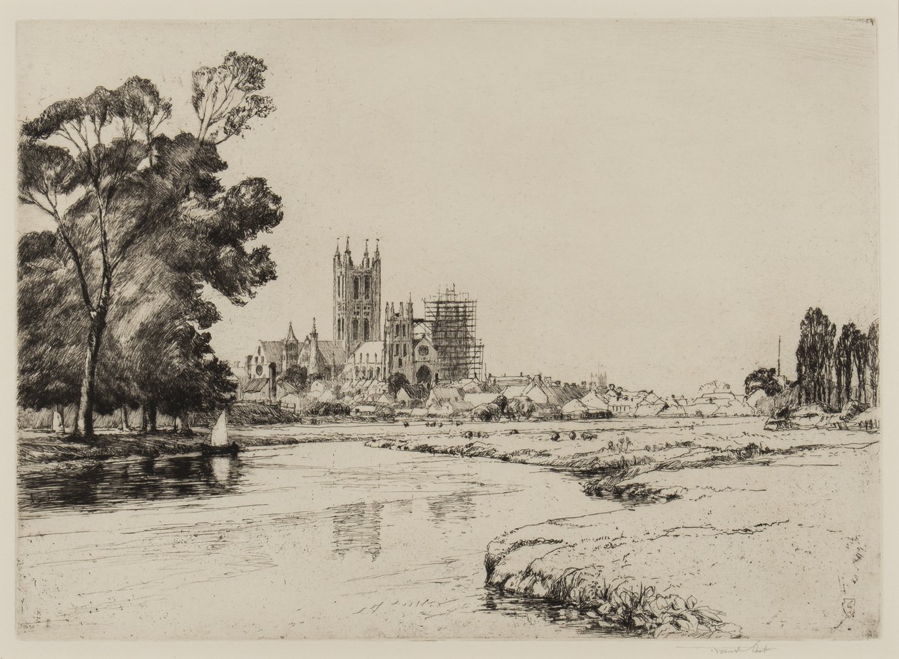 Canterbury von den Wiesen aus, 1930 von Frank Short