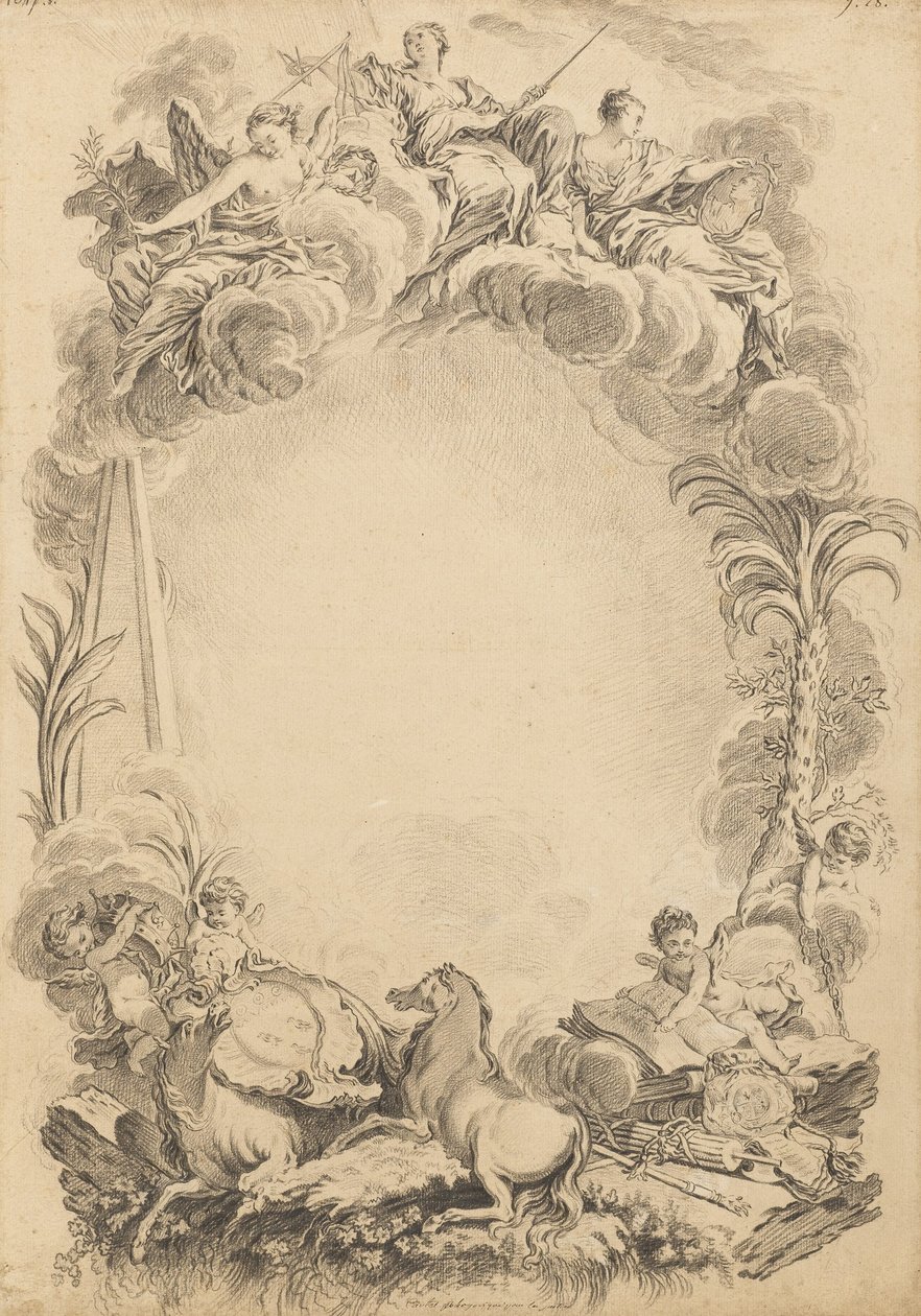Design für ein Wappenschild zu Ehren von William Earl Cowper (ca. 1665-1723) von François Boucher