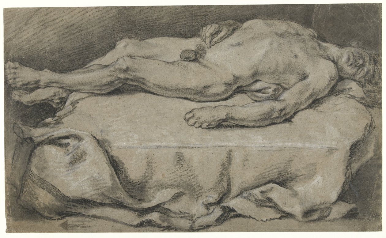 Anatomische Studie eines liegenden männlichen Aktes von François Boucher (manner of)