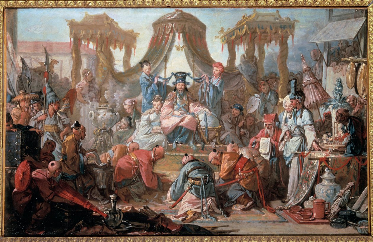 Audienz des Kaisers von China. Die Untertanen verneigen sich vor dem Kaiser. (Detail) von François Boucher