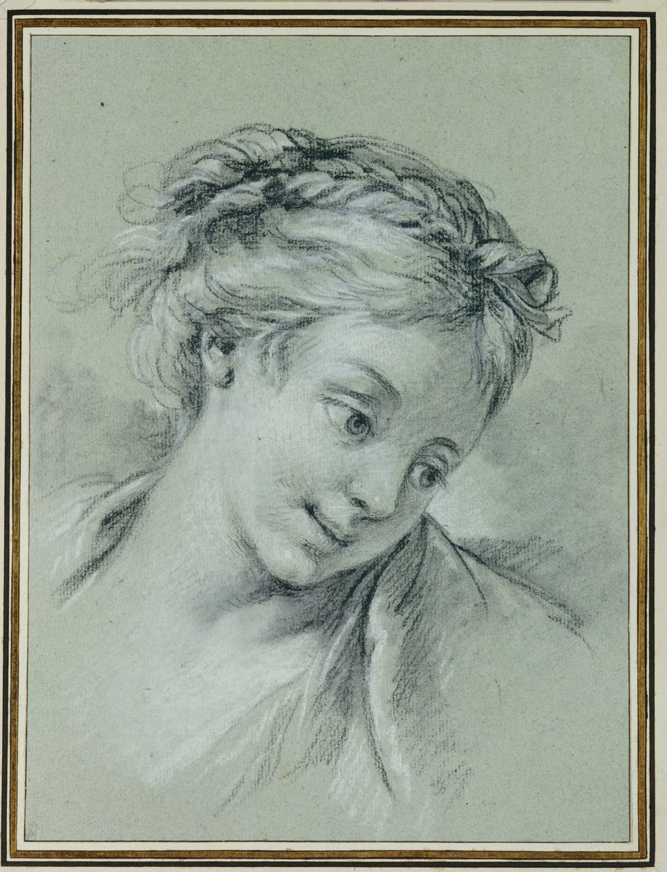 Kopf eines Mädchens, das nach rechts unten schaut von François Boucher