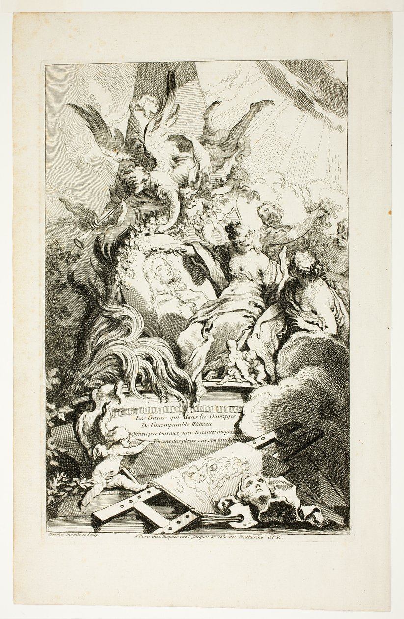 Die Grazien auf dem Grab von Watteau von François Boucher