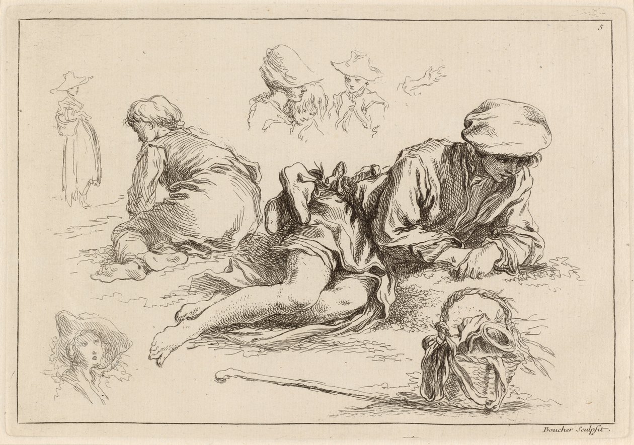 Figurenstudien einschließlich liegendem Jungen von François Boucher after Abraham Bloemaert
