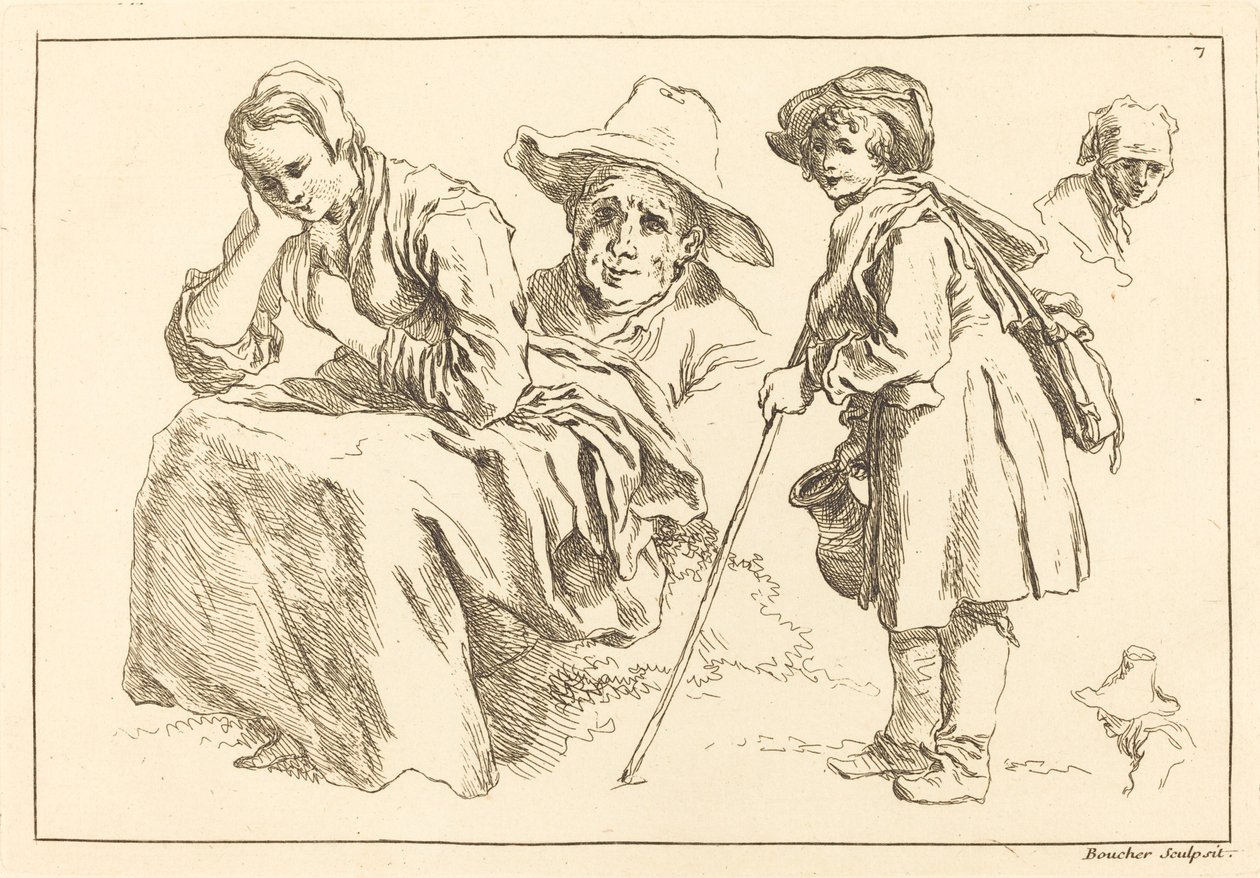Figurenstudien einschließlich stehender Junge mit einem Krug von François Boucher after Abraham Bloemaert