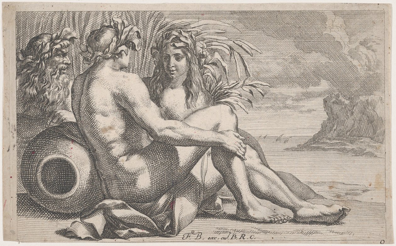 Flussgötter ruhen vor einer Meereslandschaft, 1651-82 von François Bourlier