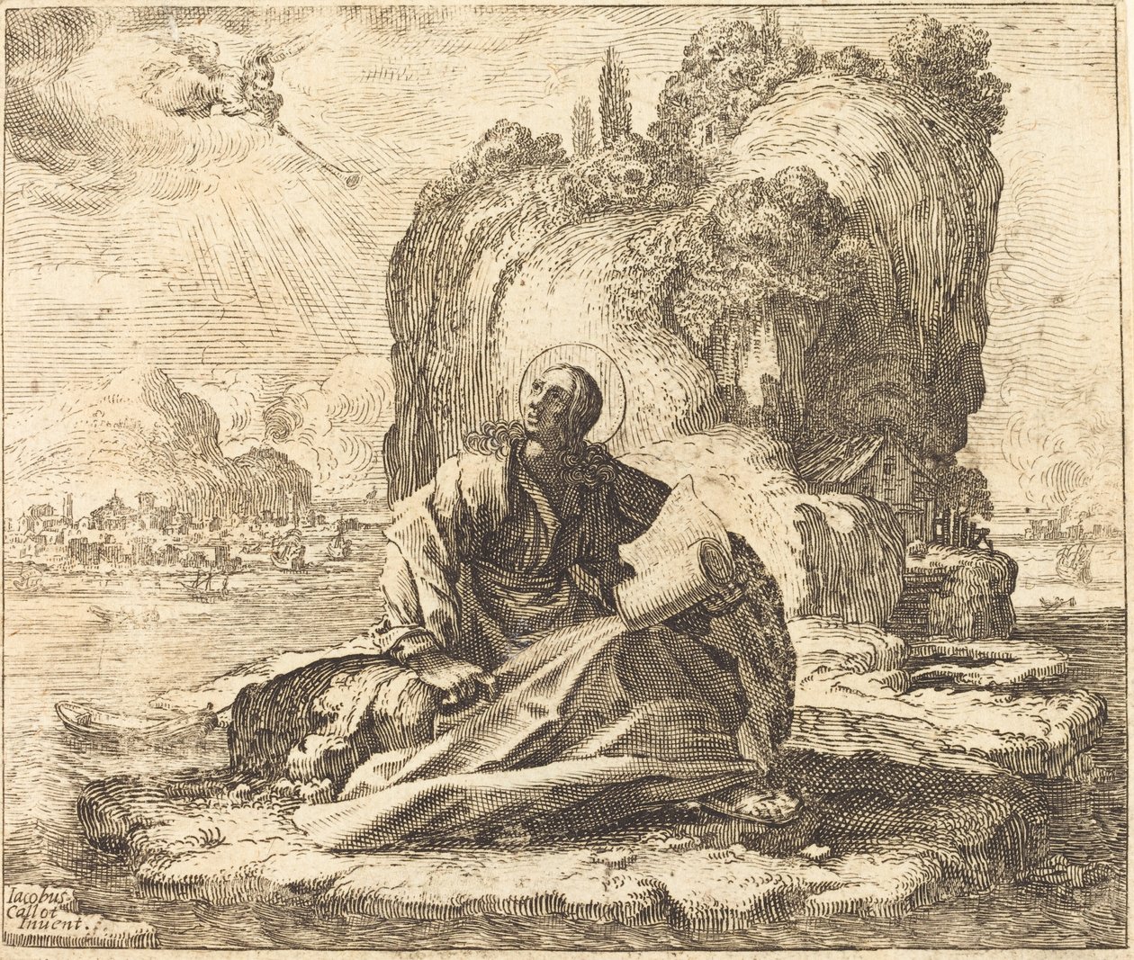 Heiliger Johannes auf der Insel Patmos von François Collignon after Jacques Callot