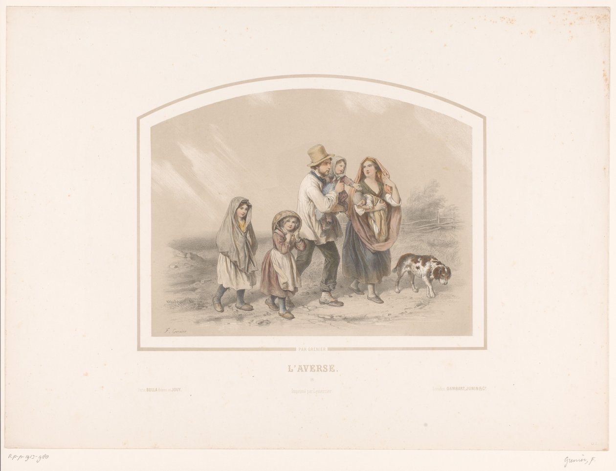 Familie mit Hund in einem Regenschauer von François Grenier