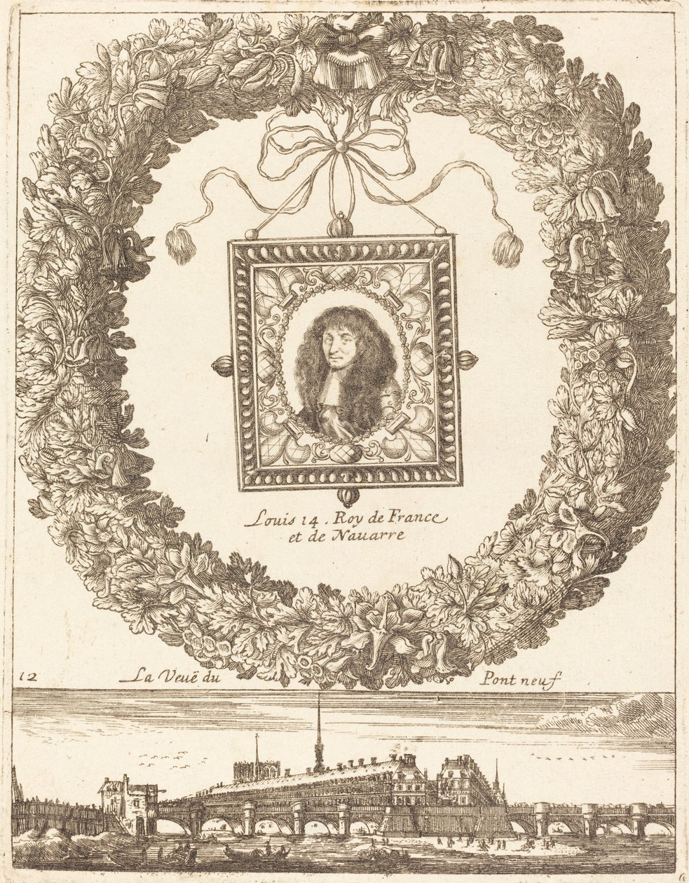 Ansicht der Pont Neuf; Ludwig XIV., König von Frankreich und Navarra von François Le Febvre