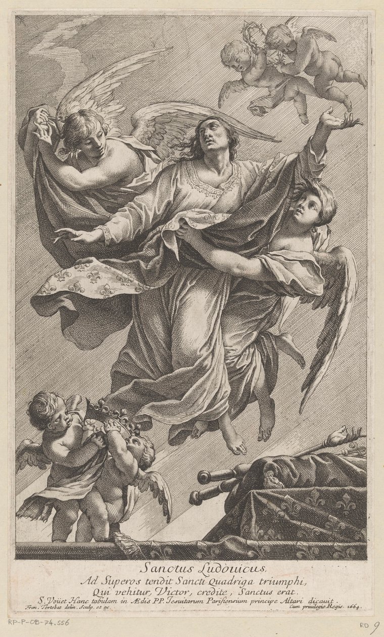 Der heilige Ludwig IX. von zwei Engeln in den Himmel getragen von François Tortebat