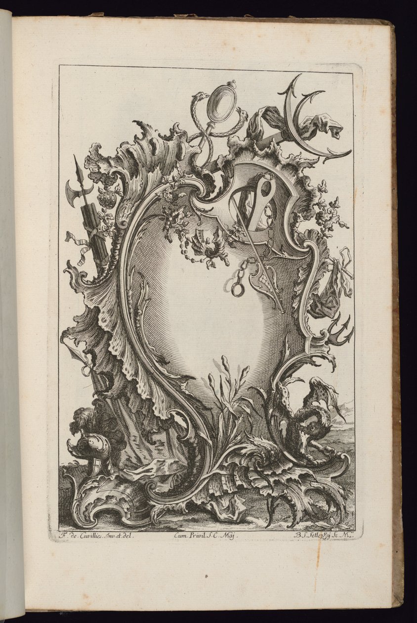 Kartusche mit Merkurstab, Buch der unregelmäßigen Kartuschen von François de Cuvilliés the Elder