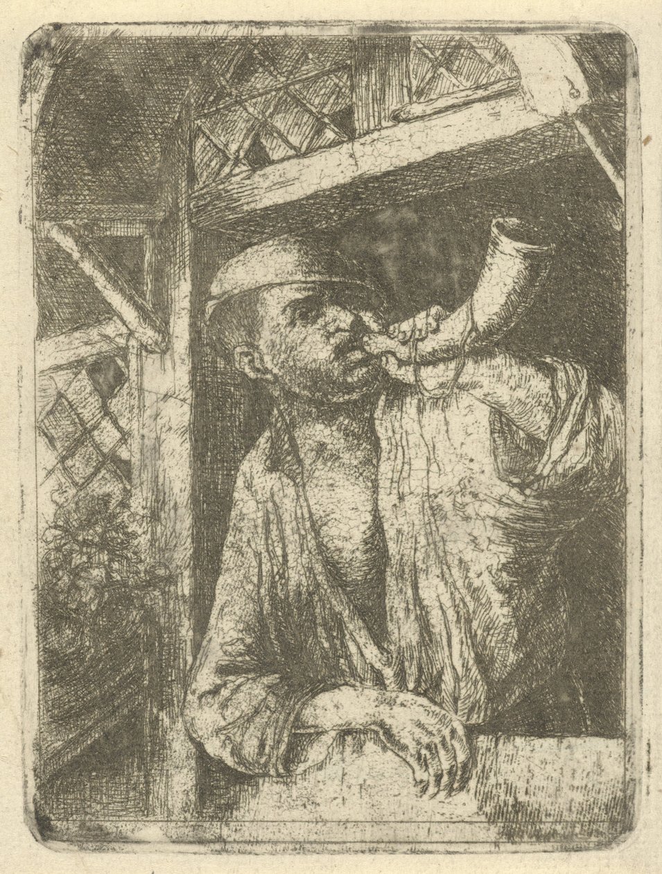 Bäcker bläst auf einem Horn von François de Maleck