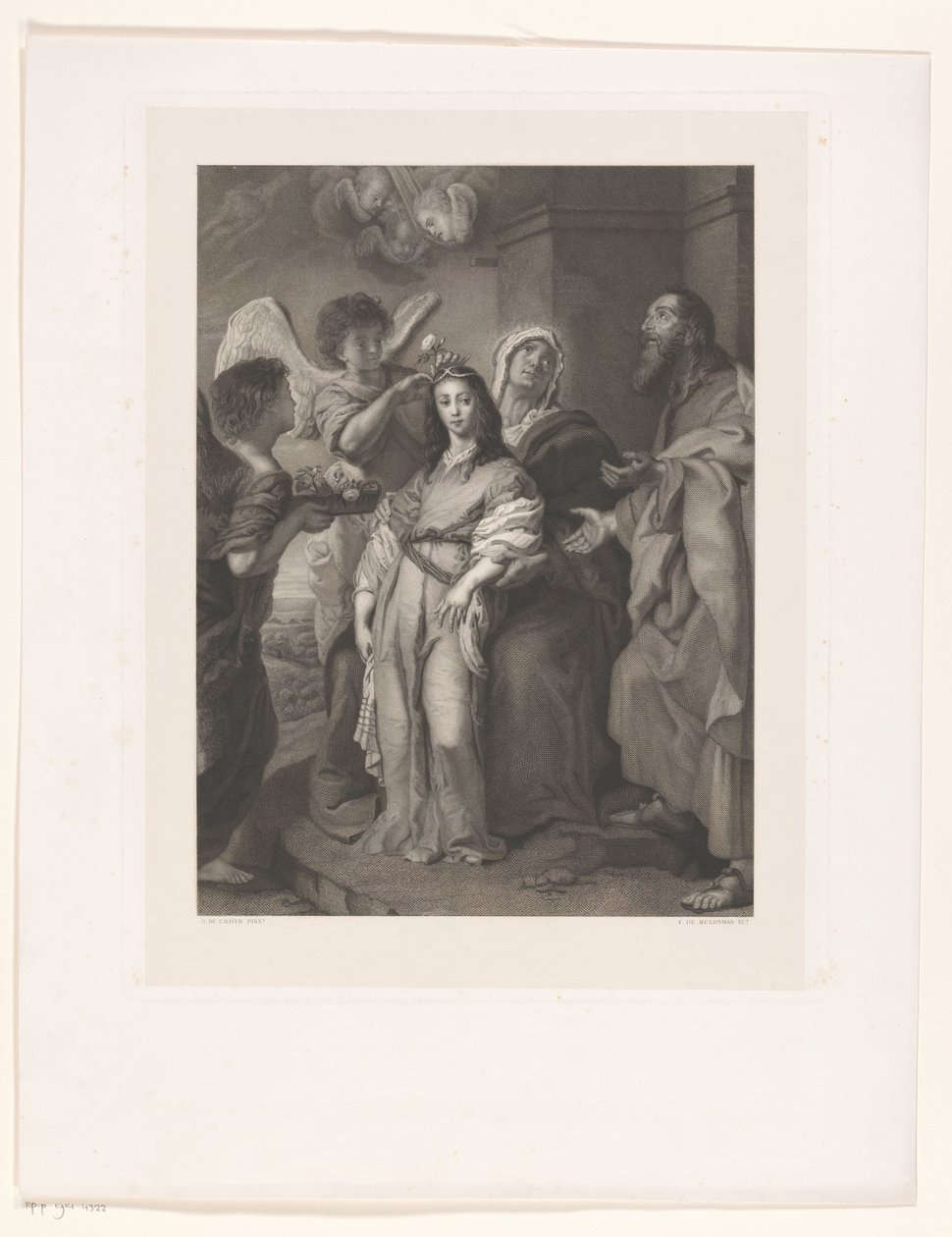 Maria als junge Frau, von Engeln geschmückt, in Anwesenheit von Joachim und Anna von François de Meersman