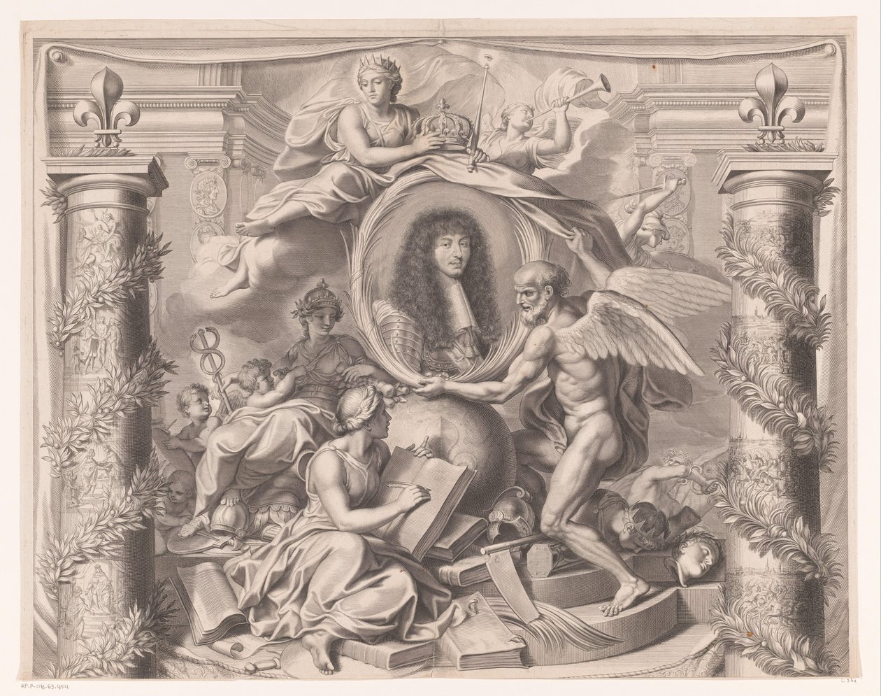 Allegorisches Porträt von Ludwig XIV (oberer Teil) von François de Poilly (I)