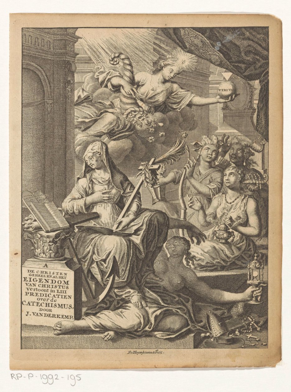 Allegorie mit weiblichen Personifikationen der Wahrheit und möglicherweise Tugenden und Laster (Titelblatt für: Johannes van) von François van Bleyswijck