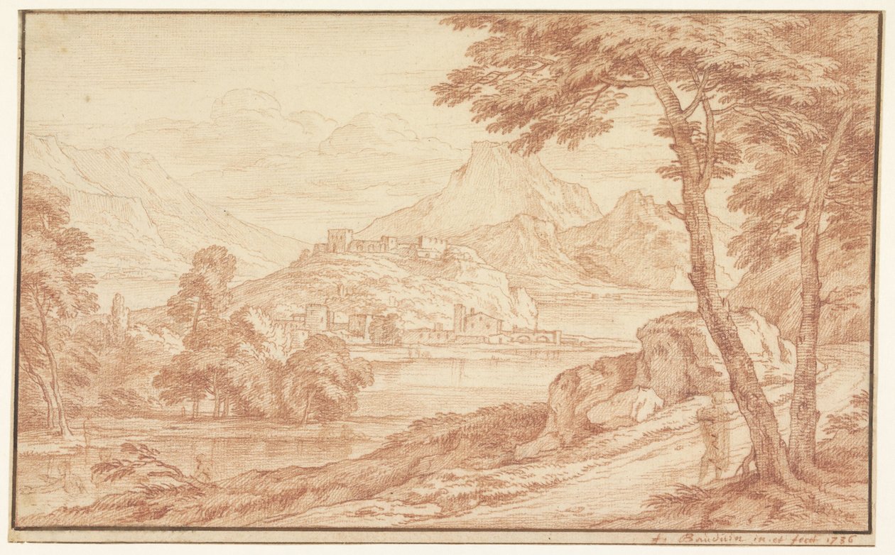 Landschaft mit einem Dorf am Wasser von Frans Boudewijns