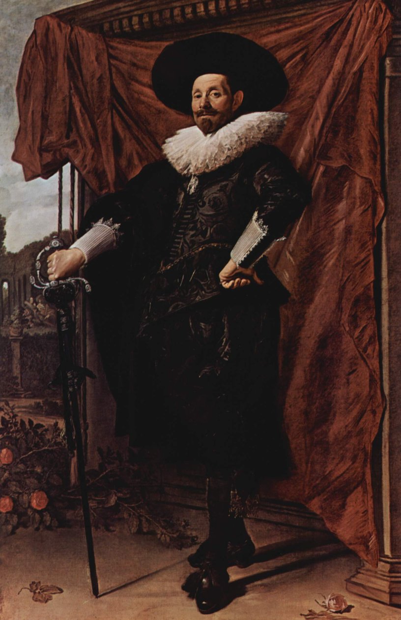 Willem van Heythuysen posiert mit einem Schwert von Frans Hals