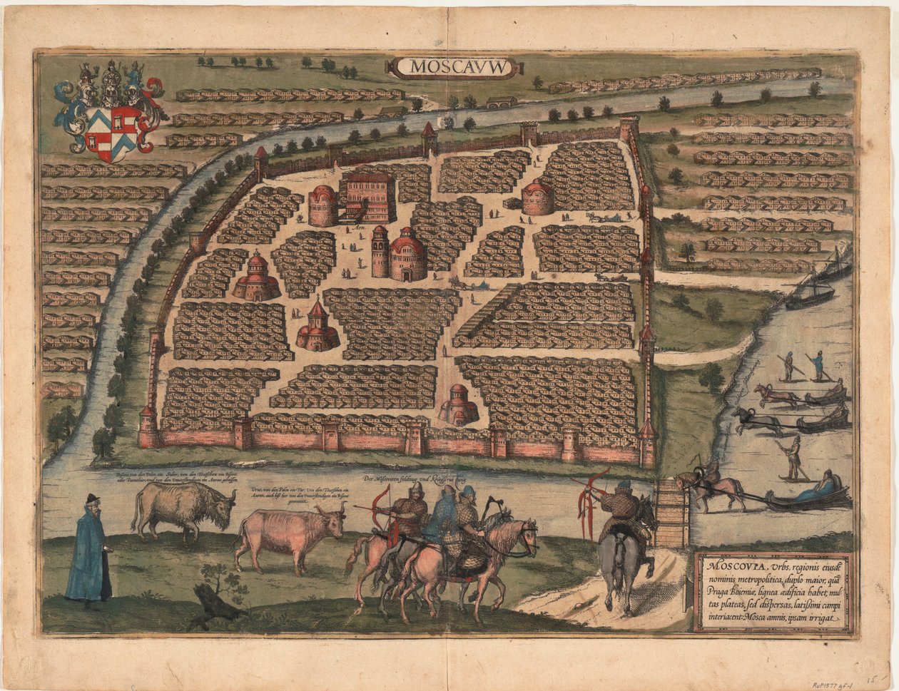 Karte von Moskau aus dem 16. Jahrhundert. Aus: Civitates orbis terrarium, 1575 von Frans Hogenberg