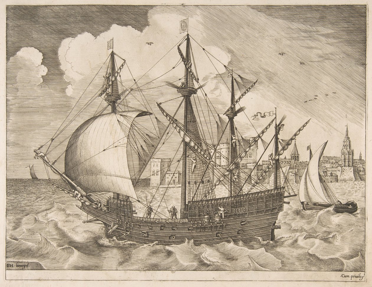 Bewaffneter Viermaster, der ausläuft, aus Die Segelschiffe, ca. 1555-56 von Frans Huys