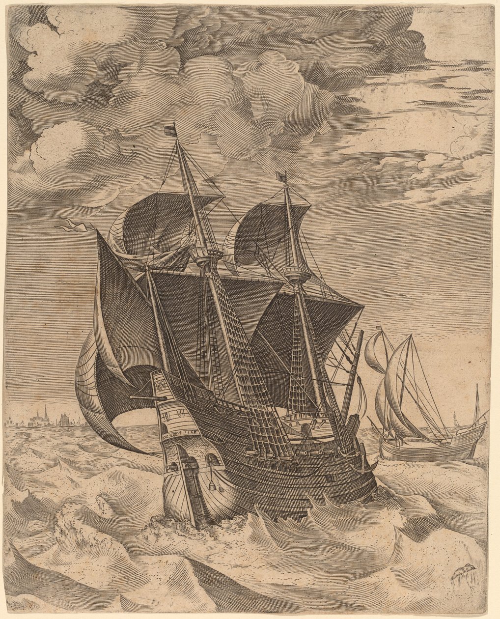 Ein niederländischer Hulk und ein Boeier von Frans Huys after Pieter Bruegel the Elder