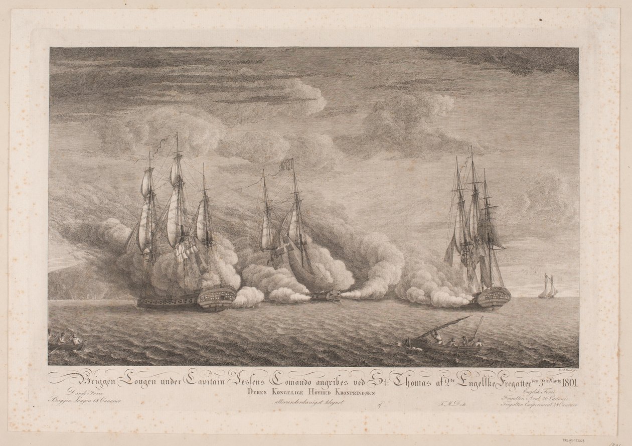 Die Brigg Lougen wird bei St. Thomas angegriffen, 3. März 1801 von Frans Martin Dodt