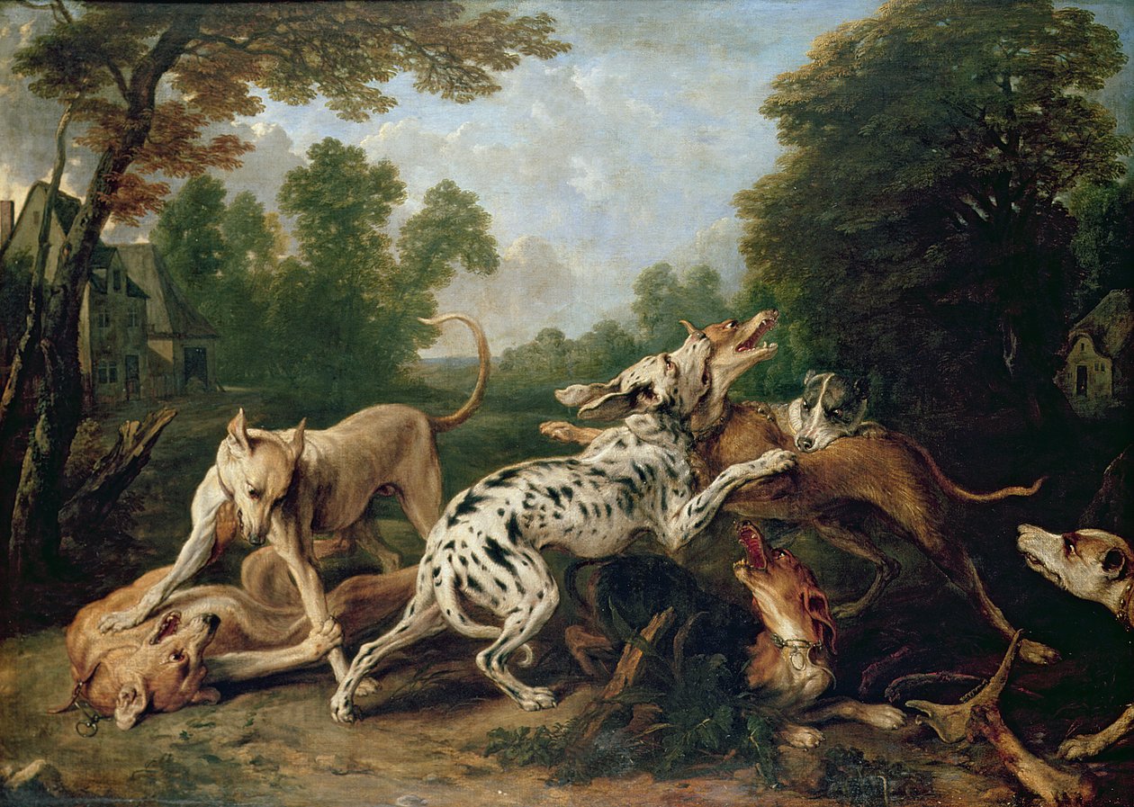 Kämpfende Hunde in einer bewaldeten Lichtung von Frans Snyders or Snijders