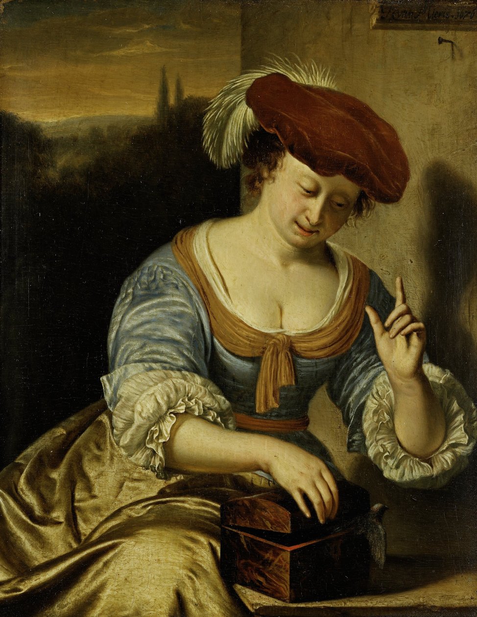 Entflohenes Vogel: Allegorie der Keuschheit von Frans van Mieris