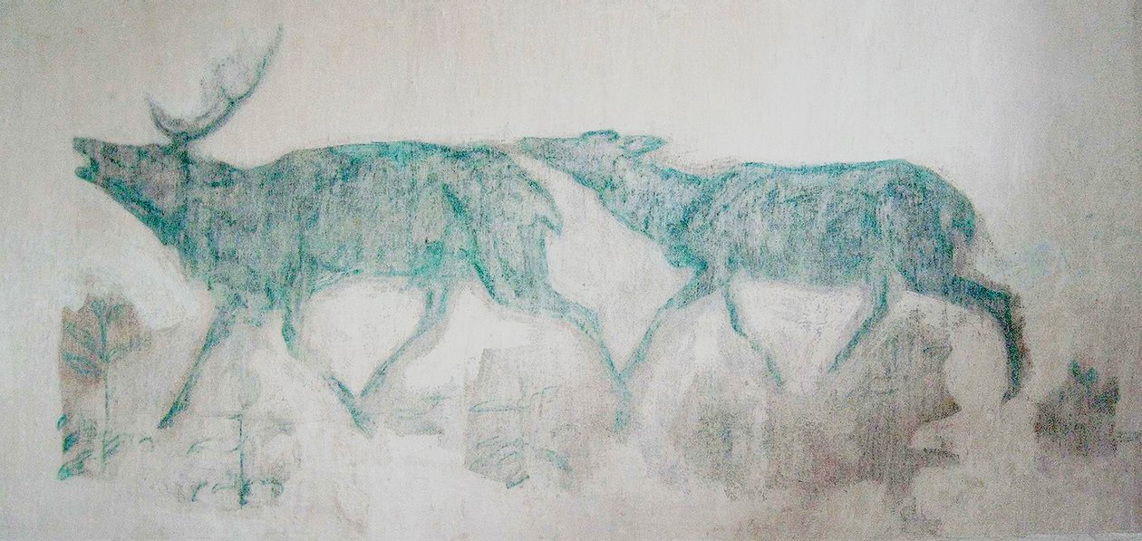 Fresko mit grün-blauen Hirschen von Franz Marc