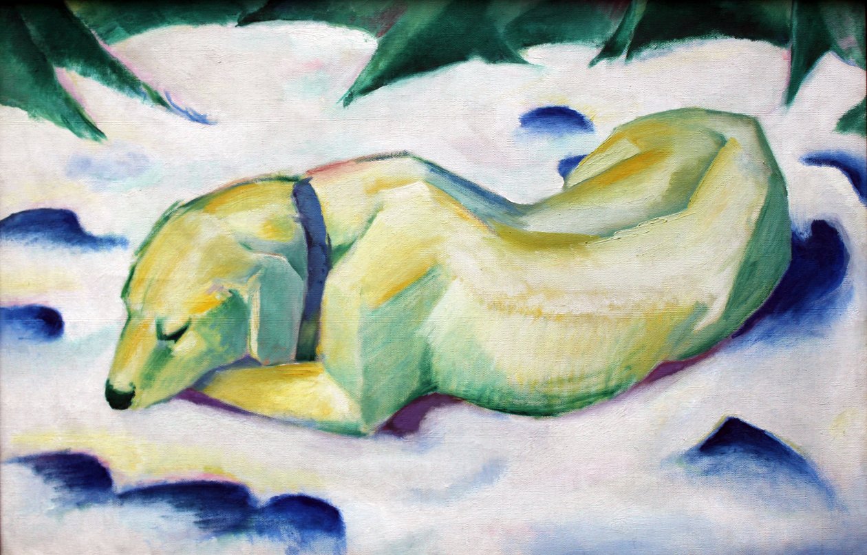 Liegender Hund im Schnee von Franz Marc