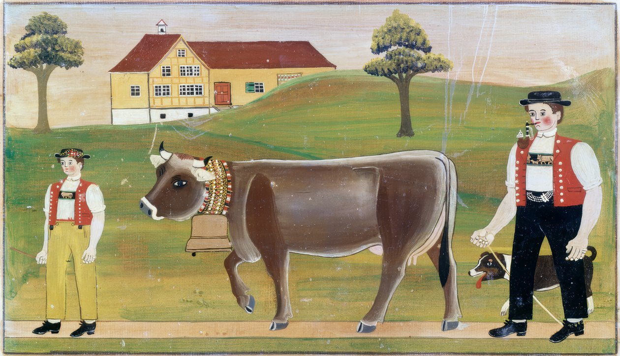Bauer, Bauernjunge und Kuh von Franz Anton Heim
