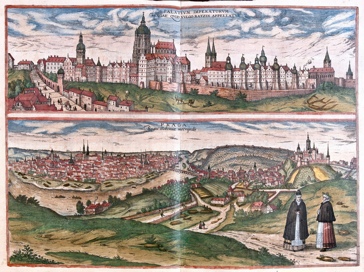 Prag, Hauptstadt des Königreichs Böhmen, Tschechische Republik (Gravur) von Franz Hogenberg
