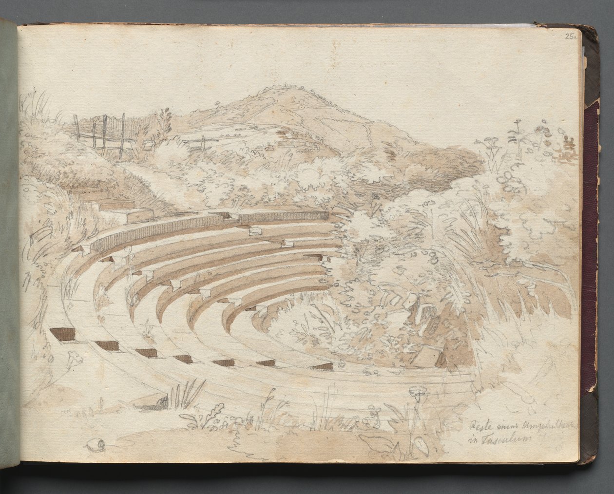 Album mit Ansichten von Rom und Umgebung, Landschaftsstudien, Seite 25a: Amphitheater, Tusculum von Franz Johann Heinrich Nadorp