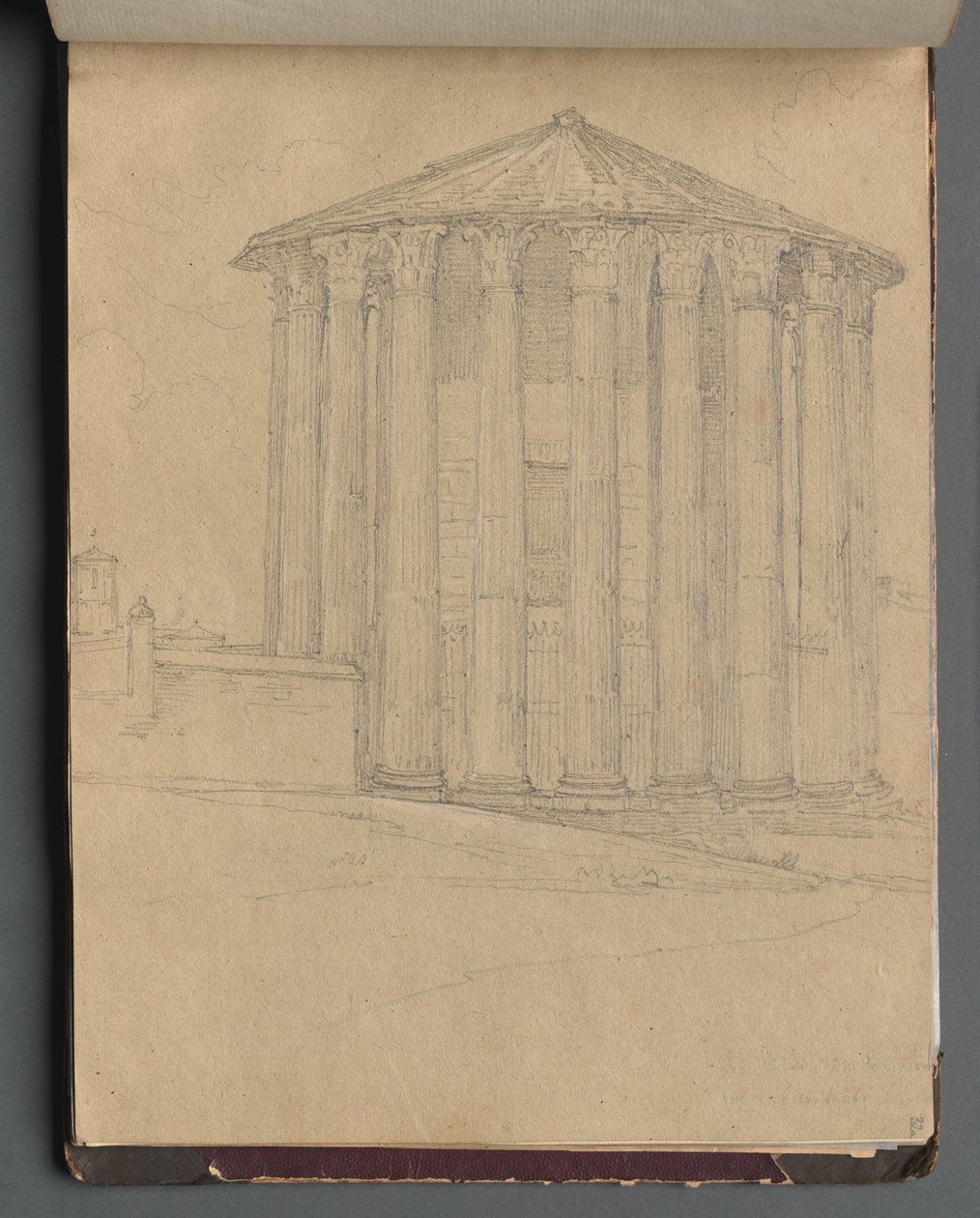 Album mit Ansichten von Rom und Umgebung, Landschaftsstudien, Seite 32a: Römischer Tempel von Franz Johann Heinrich Nadorp