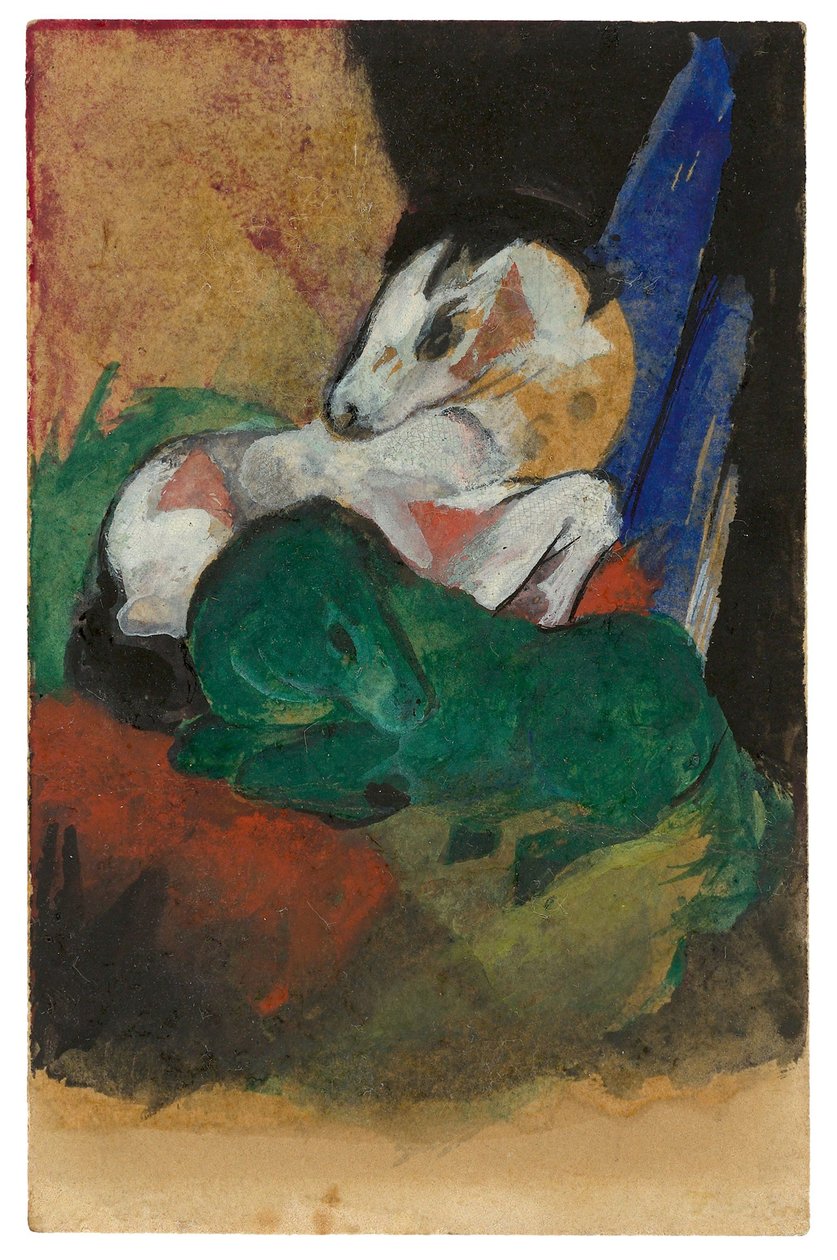 Grünes und weißes Pferd. Postkarte an Elisabeth Macke, 1913 von Franz Marc