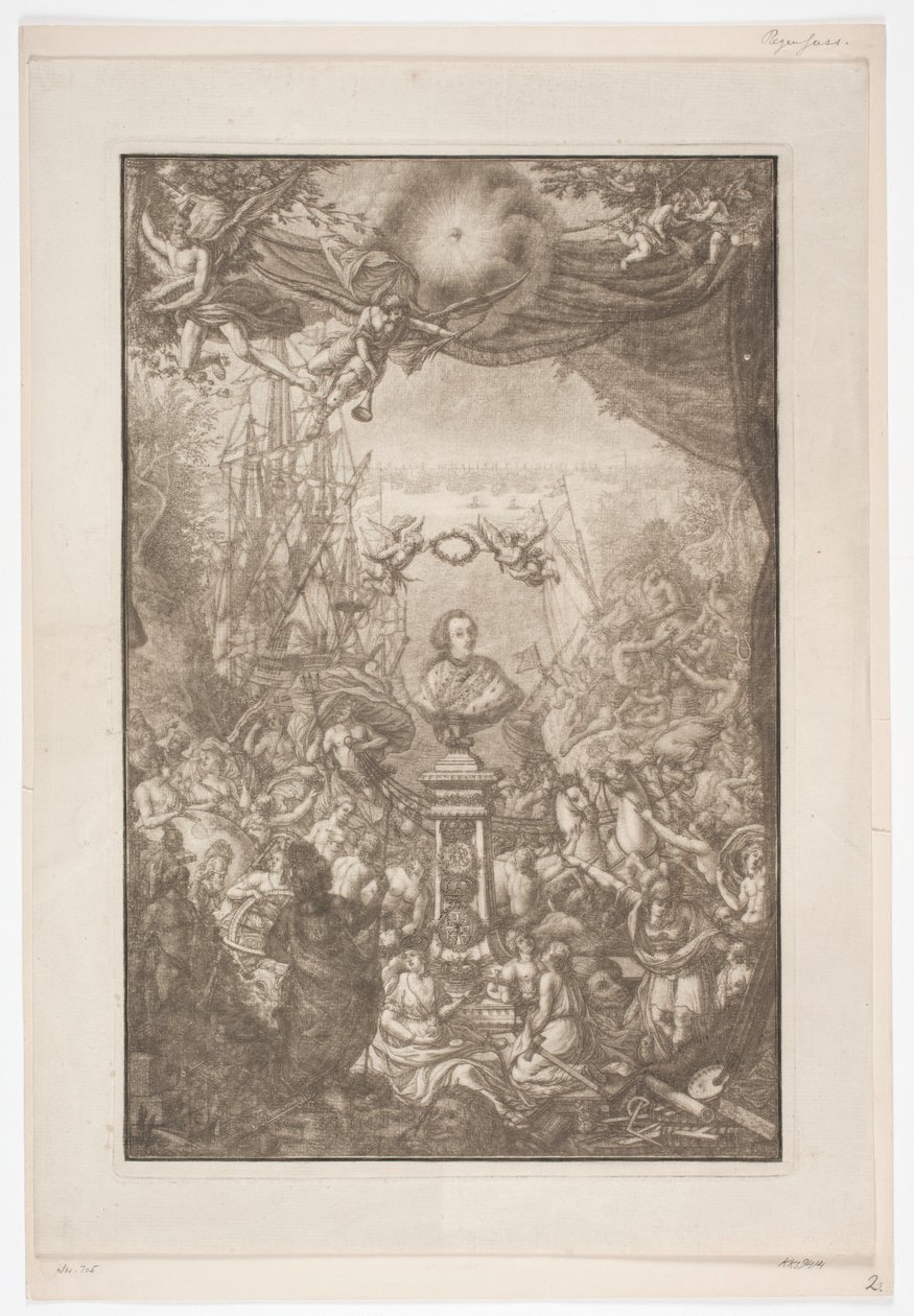 Titelblatt mit der Büste von Friedrich V. für das Werk Auserlesene Schnecken, Muscheln von Franz Michael Regenfus