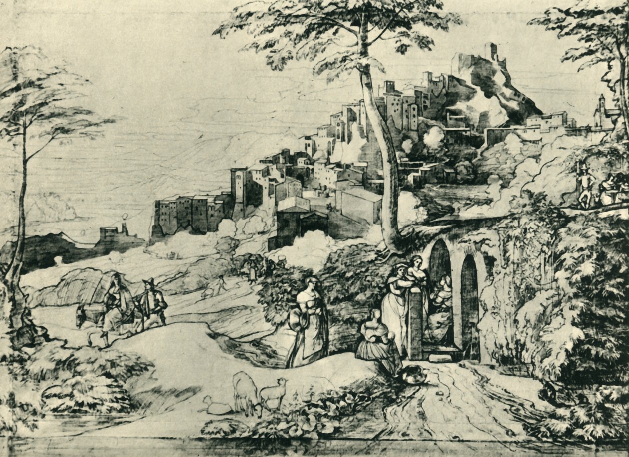 Frauen an einem Wasserbrunnen in Olevano, nahe Rom, Italien, 1822, 1943 von Franz Theobald Horny