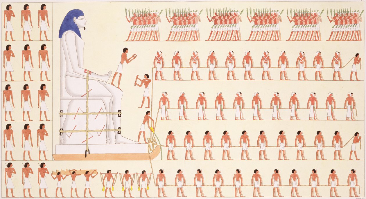 Ein Wandgemälde in Beni Hasan, das die Bewegung einer kolossalen Statue eines Pharaos darstellt von Frederic (after) Cailliaud