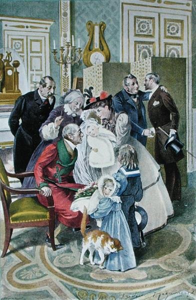Der Besuch bei den Großeltern, nach einem Original-Aquarell, Ende des 19. Jahrhunderts von Frederic (after) Regamey